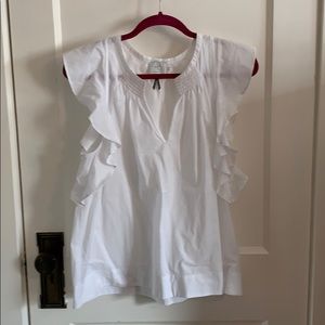 Anthropologie White Flutter sleeve top